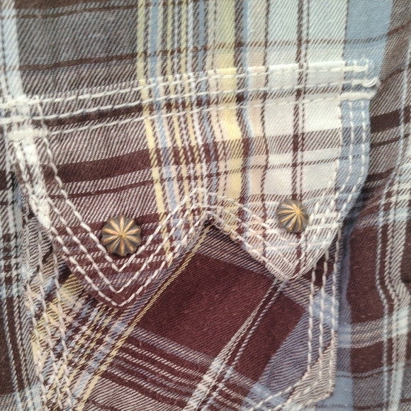Ariat Blue and Brown Casual Button Down Shirt - Picture 9 of 9
